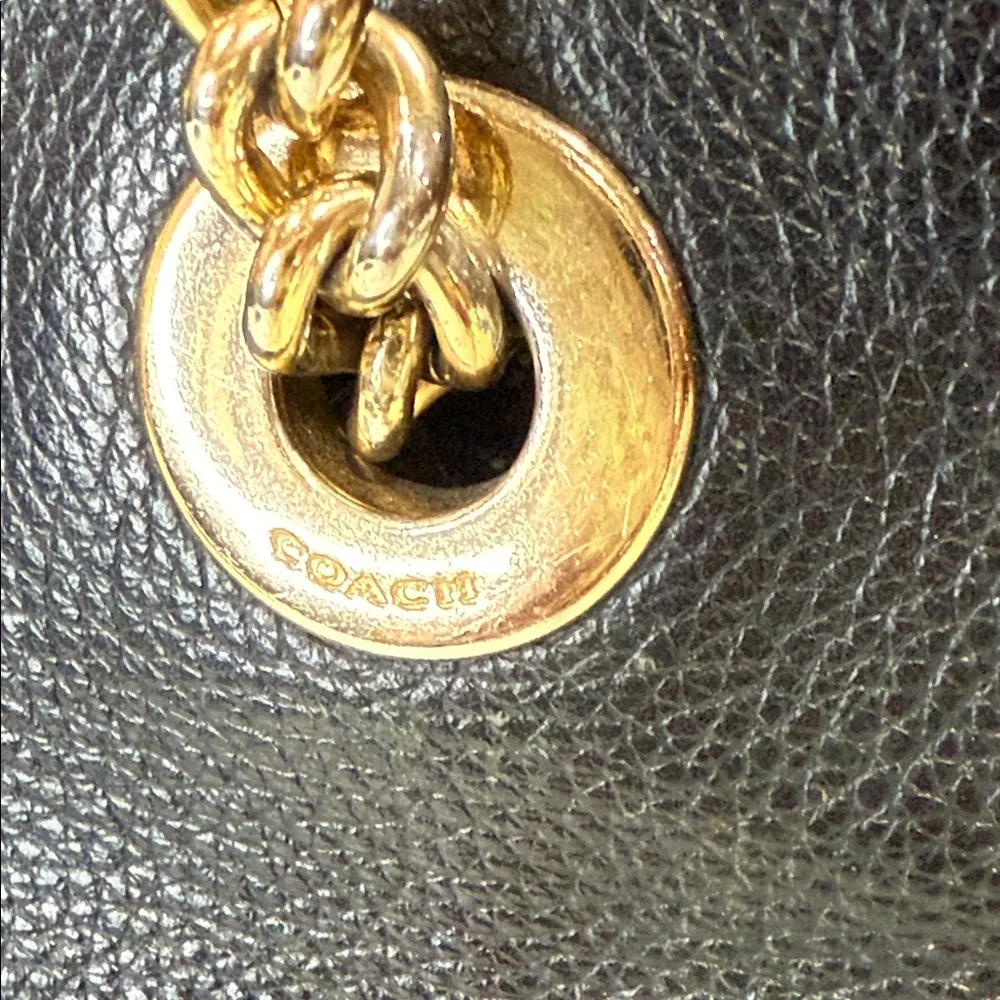 Coach Black Leather Tote with Gold Accents